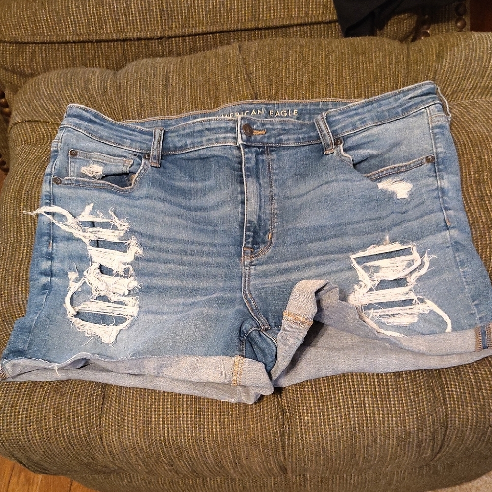 American Eagle Outfitters Women's Blue Distressed Denim Shorts
